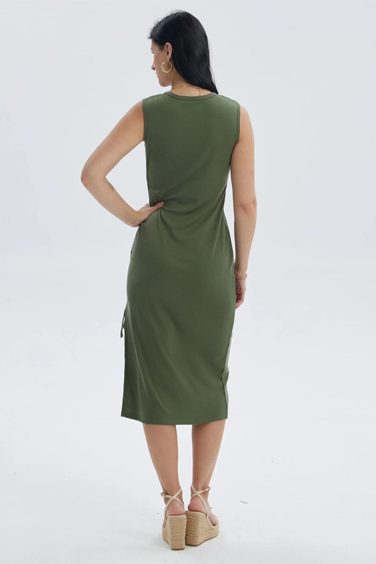 Vestido Mujer Largo Rib Verde Musgo