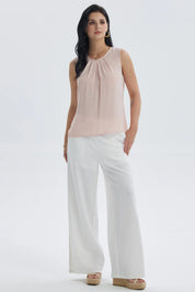 Pantalón Mujer Palazzo Pretina Elástica Crudo