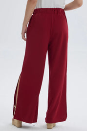 Pantalón Mujer Palazzo Pretina Elástica Rojo Oscuro