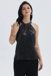 Blusa Mujer Lentejuelas Amarra Negro