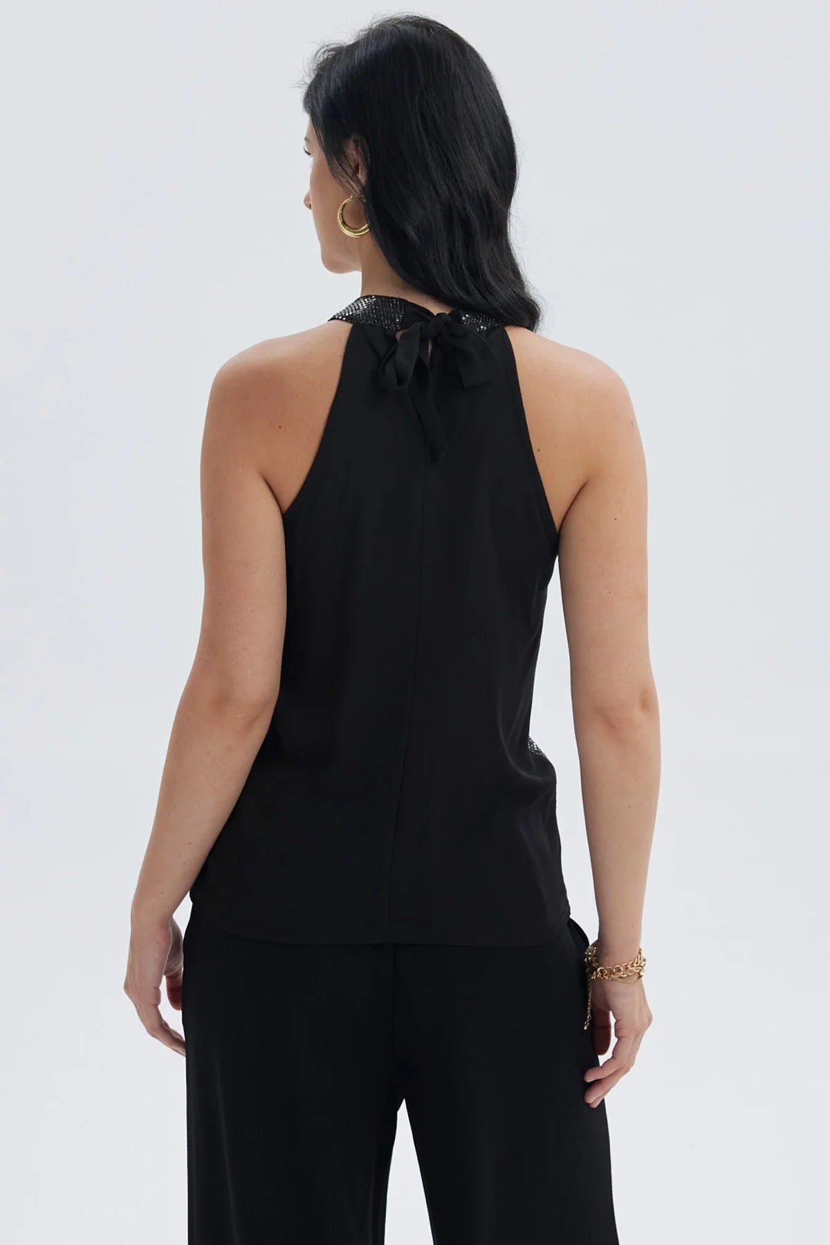 Blusa Mujer Lentejuelas Amarra Negro