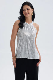 Blusa Mujer Lentejuelas Amarra Plateado