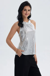 Blusa Mujer Lentejuelas Amarra Plateado