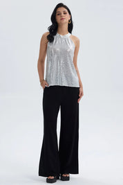 Blusa Mujer Lentejuelas Amarra Plateado