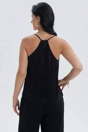 Polera Mujer Pabilo Plisada Lisa Negro