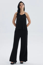 Polera Mujer Pabilo Plisada Lisa Negro