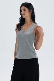 Polera Mujer Pabilo Lisa Con Textura Plateado