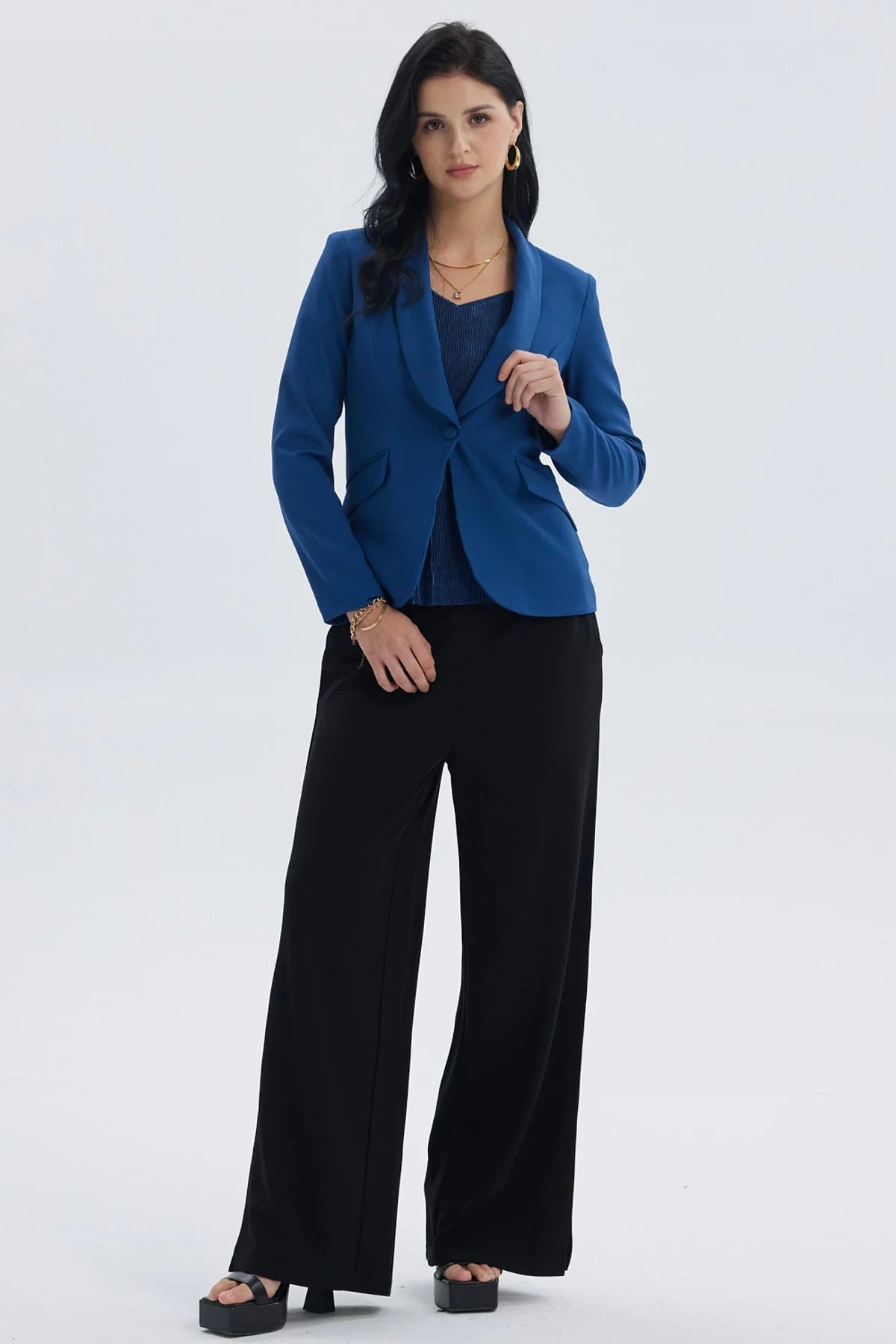 Blazer Mujer Tope Liso 1 Botón Azul Oscuro