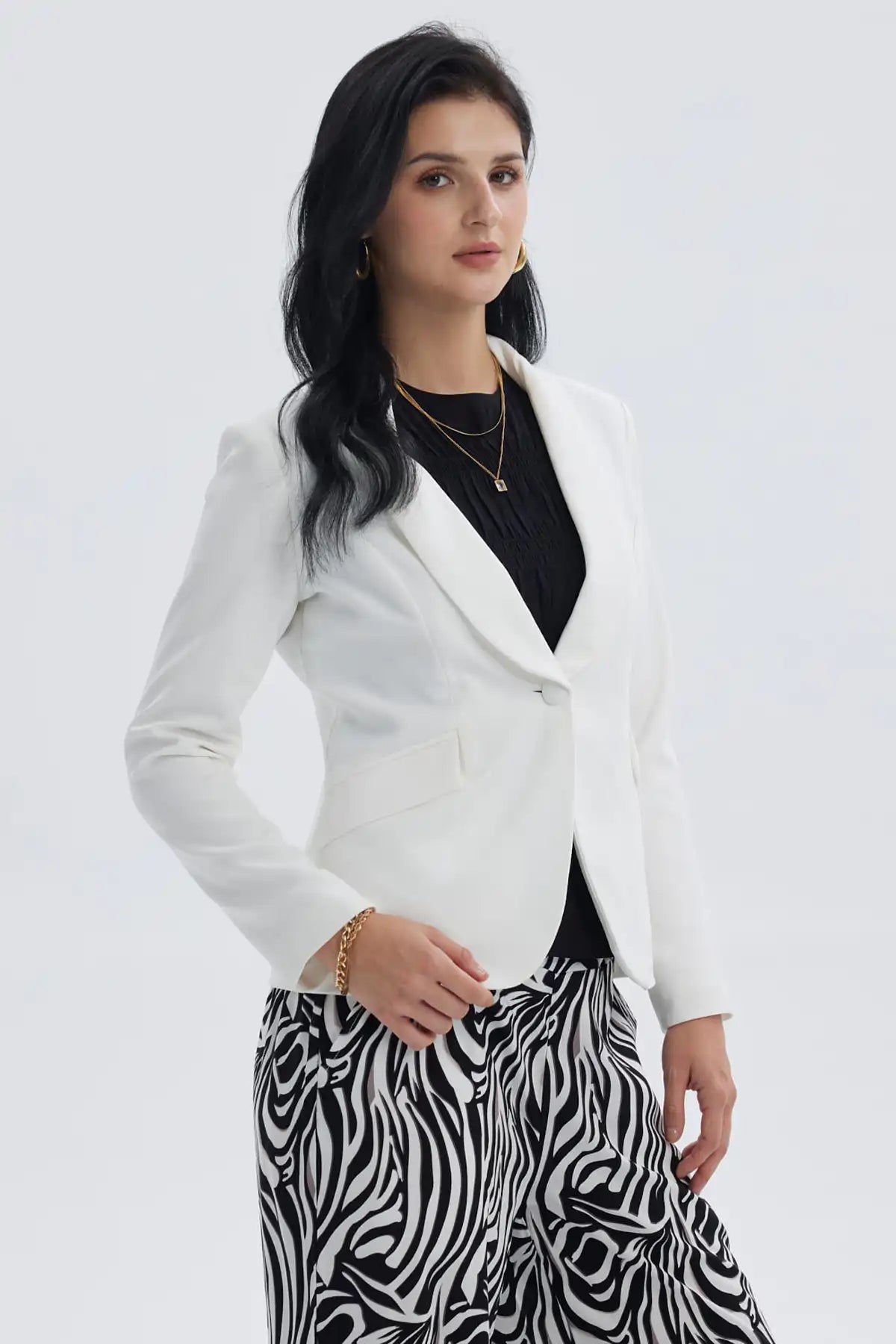 Blazer Mujer Tope Liso 1 Botón Crudo