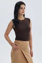 Polera Mujer Recogido Costado Chocolate
