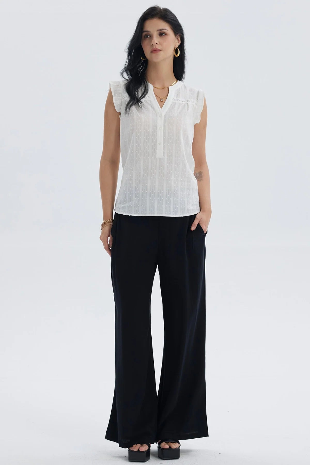 Blusa Mujer Vuelos Pata Botón Crudo