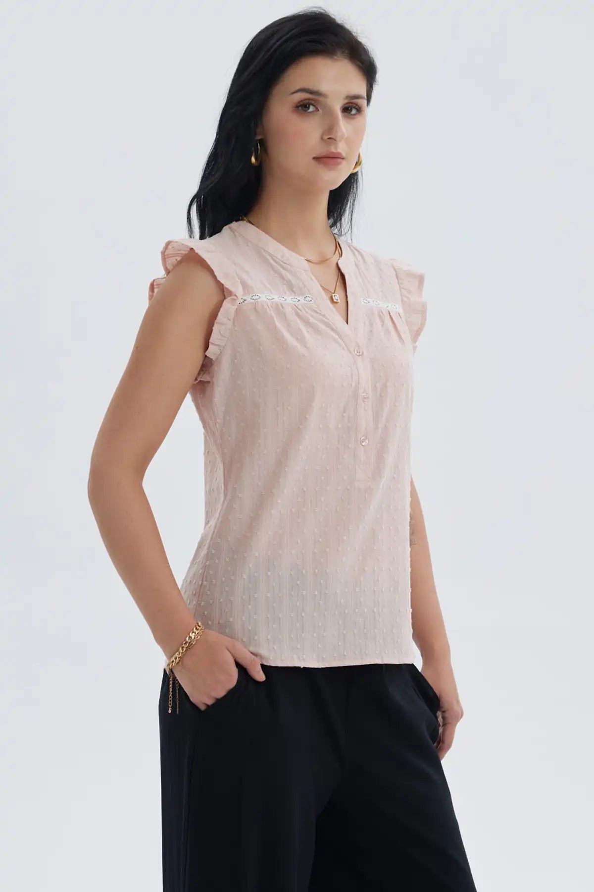 Blusa Mujer Vuelos Pata Botón Palo Rosa