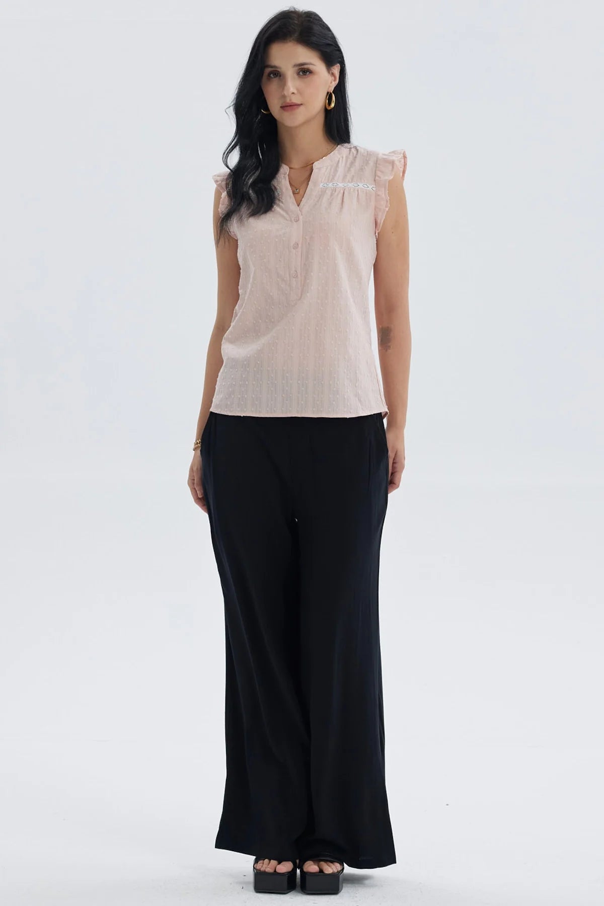 Blusa Mujer Vuelos Pata Botón Palo Rosa