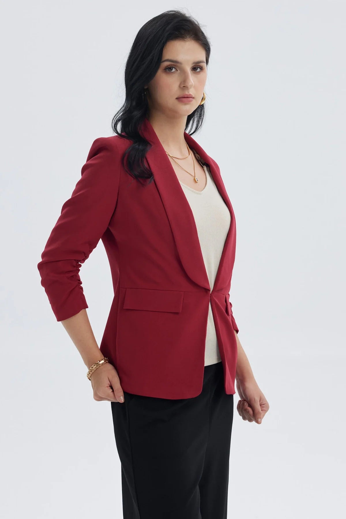 Blazer Mujer Top Liso Rojo Oscuro