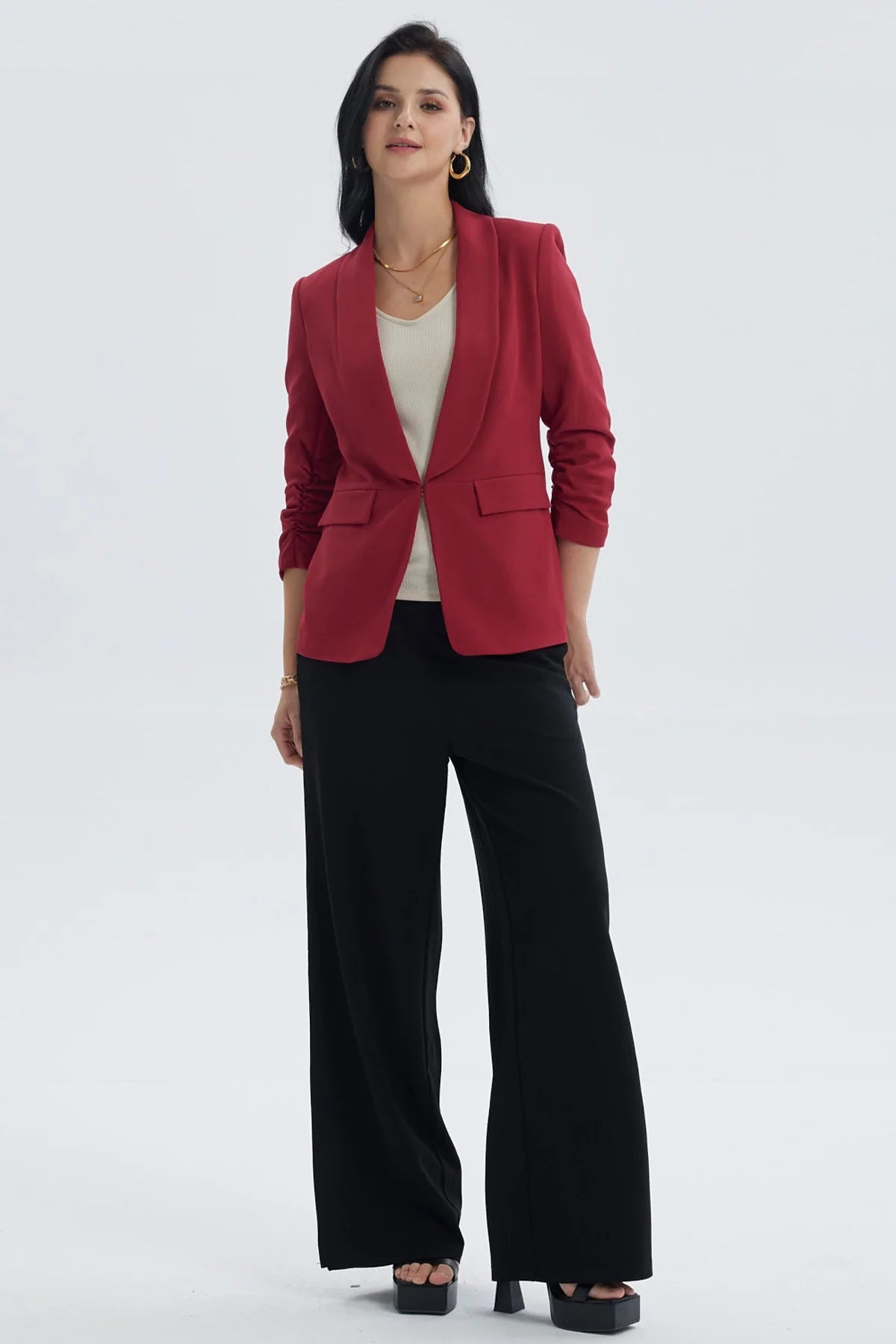 Blazer Mujer Top Liso Rojo Oscuro