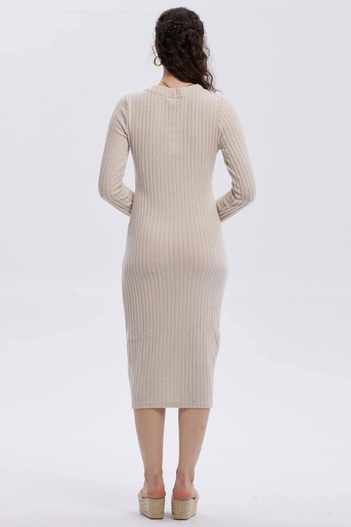 Vestido Mujer Abotonado Beige