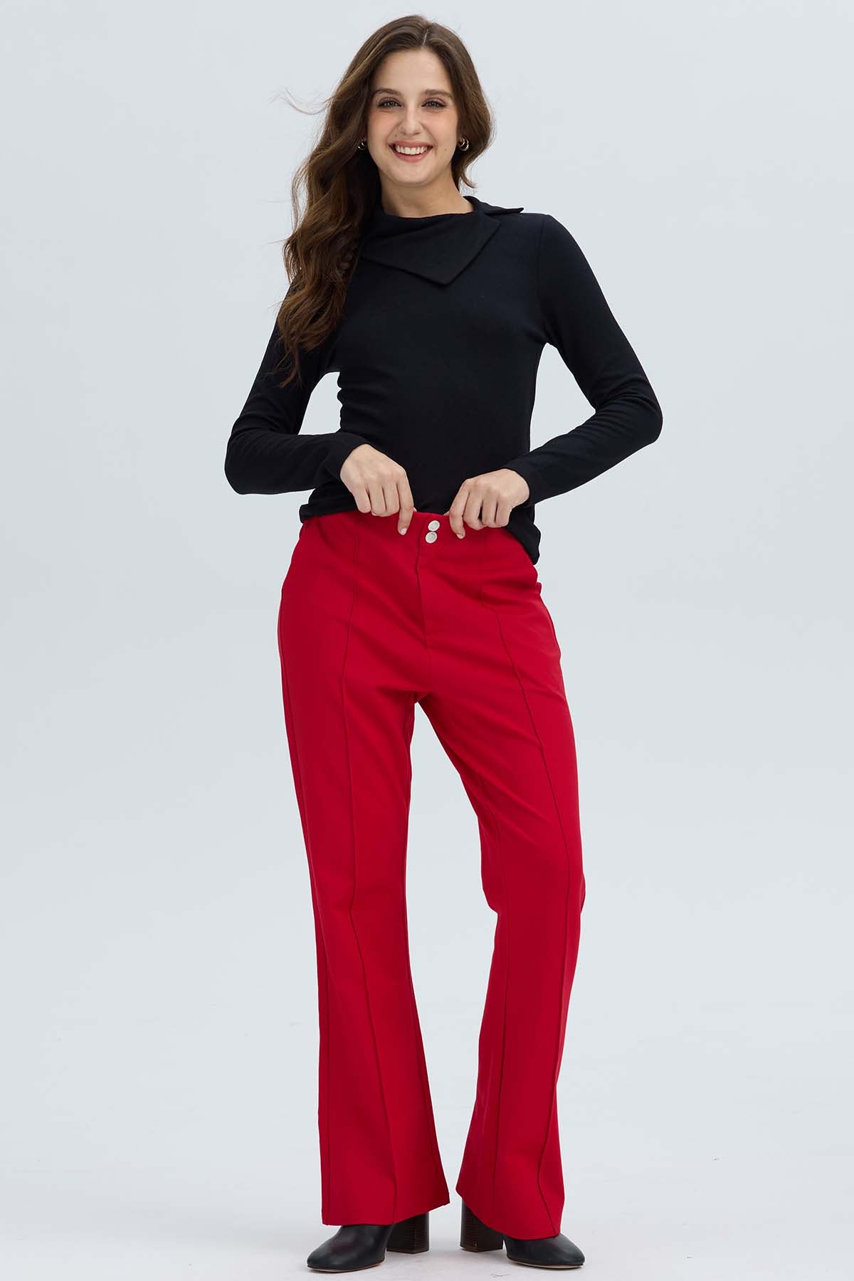 Pantalón Mujer 2 Botones Rojo Oscuro