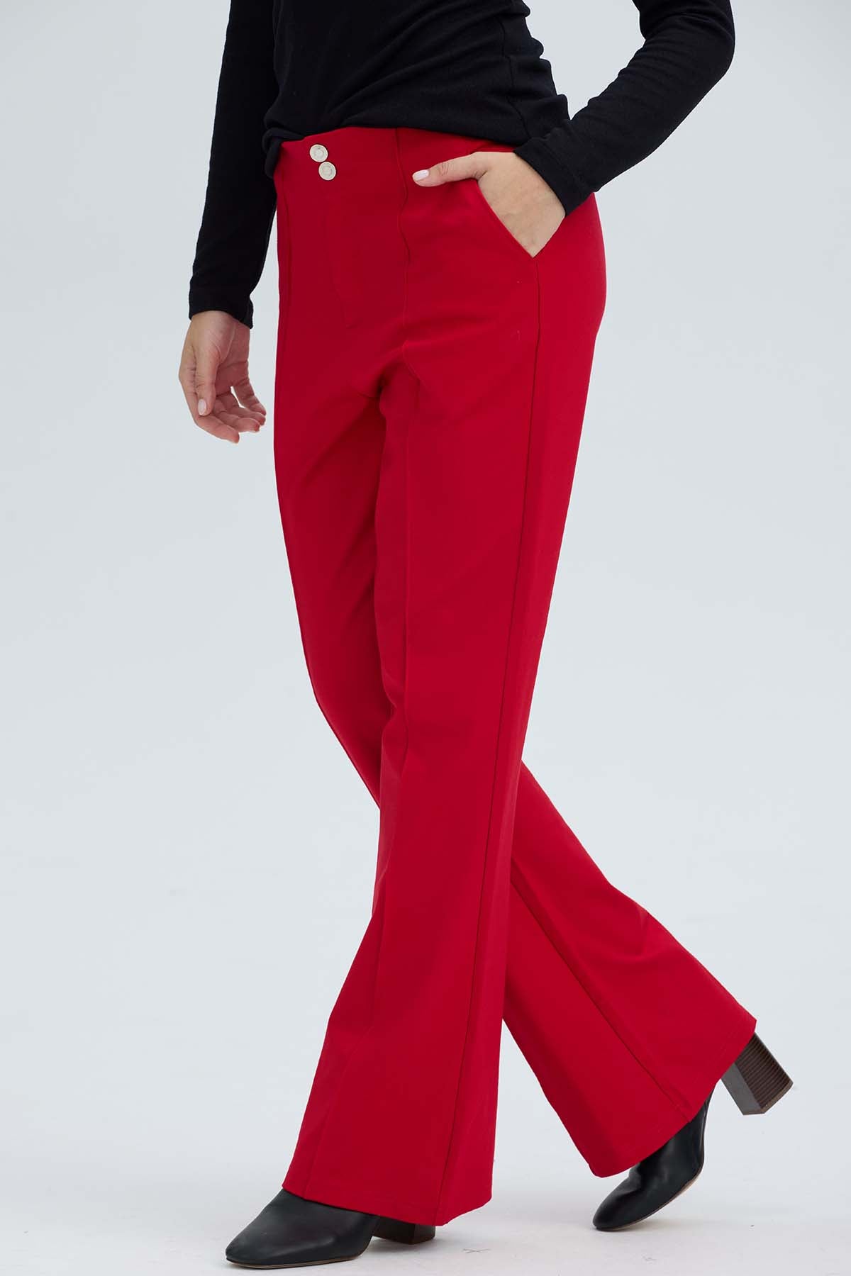Pantalón Mujer 2 Botones Rojo Oscuro