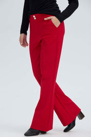 Pantalón Mujer 2 Botones Rojo Oscuro