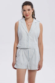 Blazer Mujer Lino Crop 1 Bolsillo Crudo