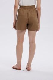 Short Mujer Lino Pretina Elasticada Café Claro