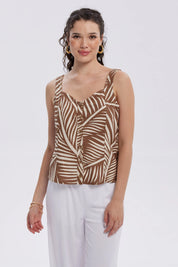 Blusa Mujer Pabilo Lino Escote Café Claro