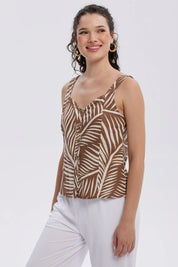 Blusa Mujer Pabilo Lino Escote Café Claro