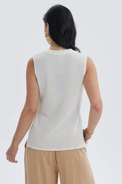 Polera Mujer Tejida Abertura Crudo