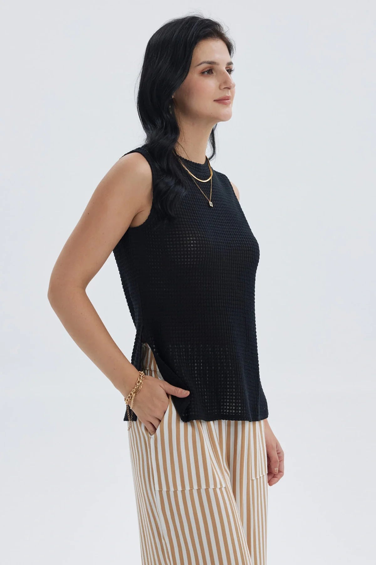 Polera Mujer Tejida Abertura Negro