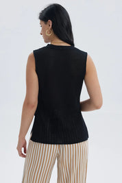 Polera Mujer Tejida Abertura Negro