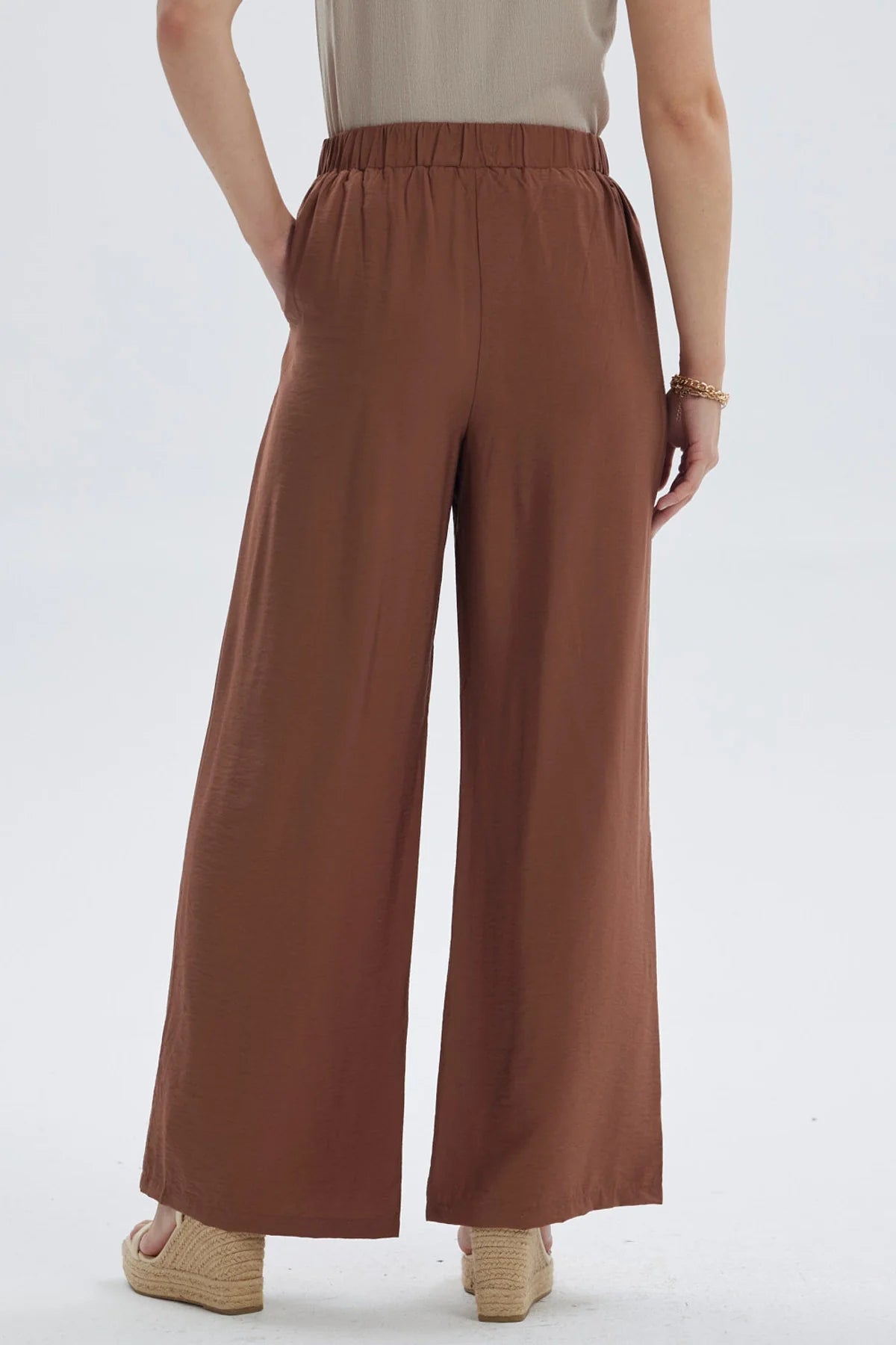 Pantalón Mujer Palazzo Bambula Pretina Café Oscuro