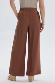 Pantalón Mujer Palazzo Bambula Pretina Café Oscuro