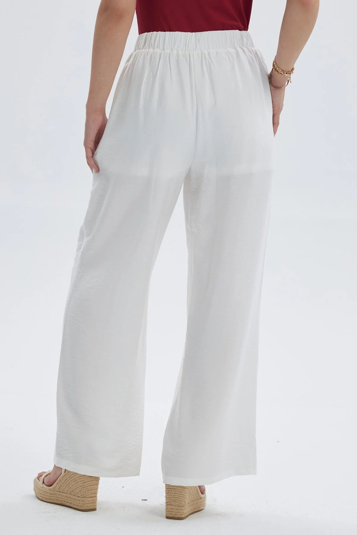 Pantalón Mujer Palazzo Bambula Pretina Crudo