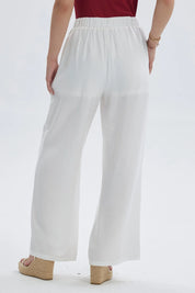 Pantalón Mujer Palazzo Bambula Pretina Crudo