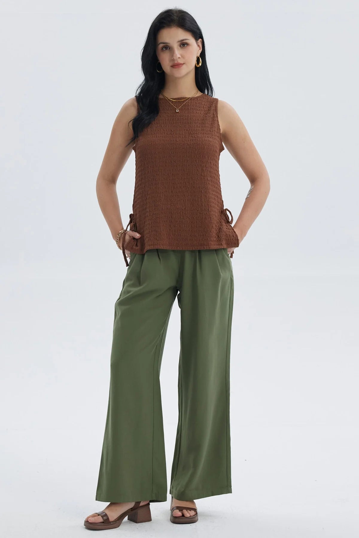Polera Mujer Textura Abertura Café Oscuro
