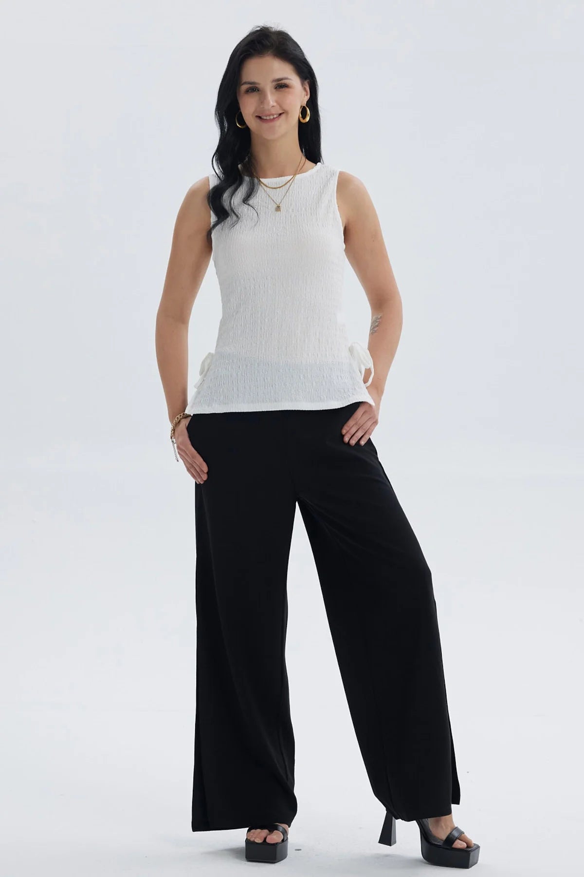 Polera Mujer Textura Abertura Crudo