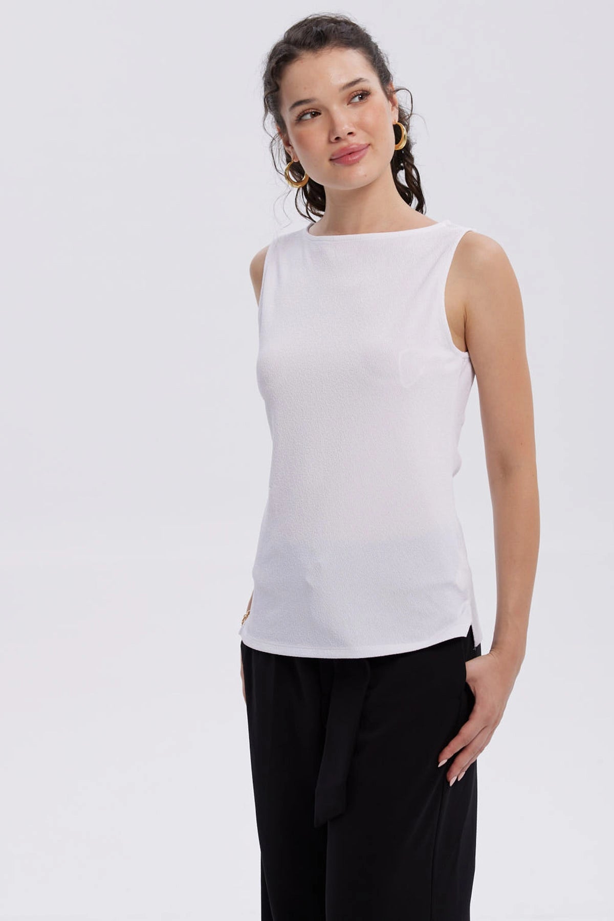 Polera Mujer Con Textura Y Abertura Blanco