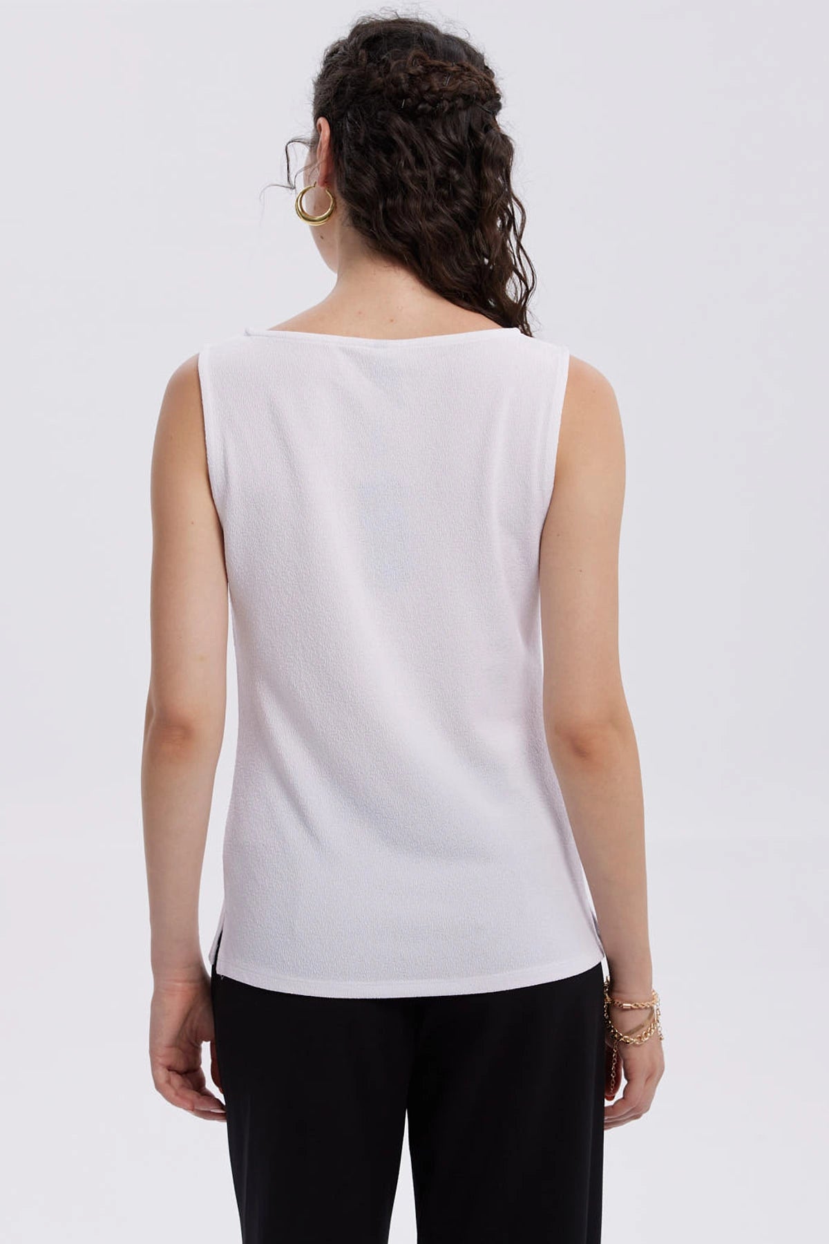 Polera Mujer Con Textura Y Abertura Blanco