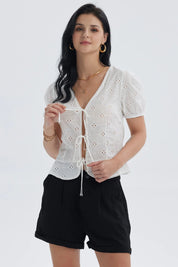 Blusa Mujer Abierta Con Amarras Crudo