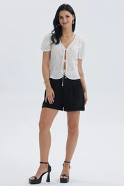 Blusa Mujer Abierta Con Amarras Crudo