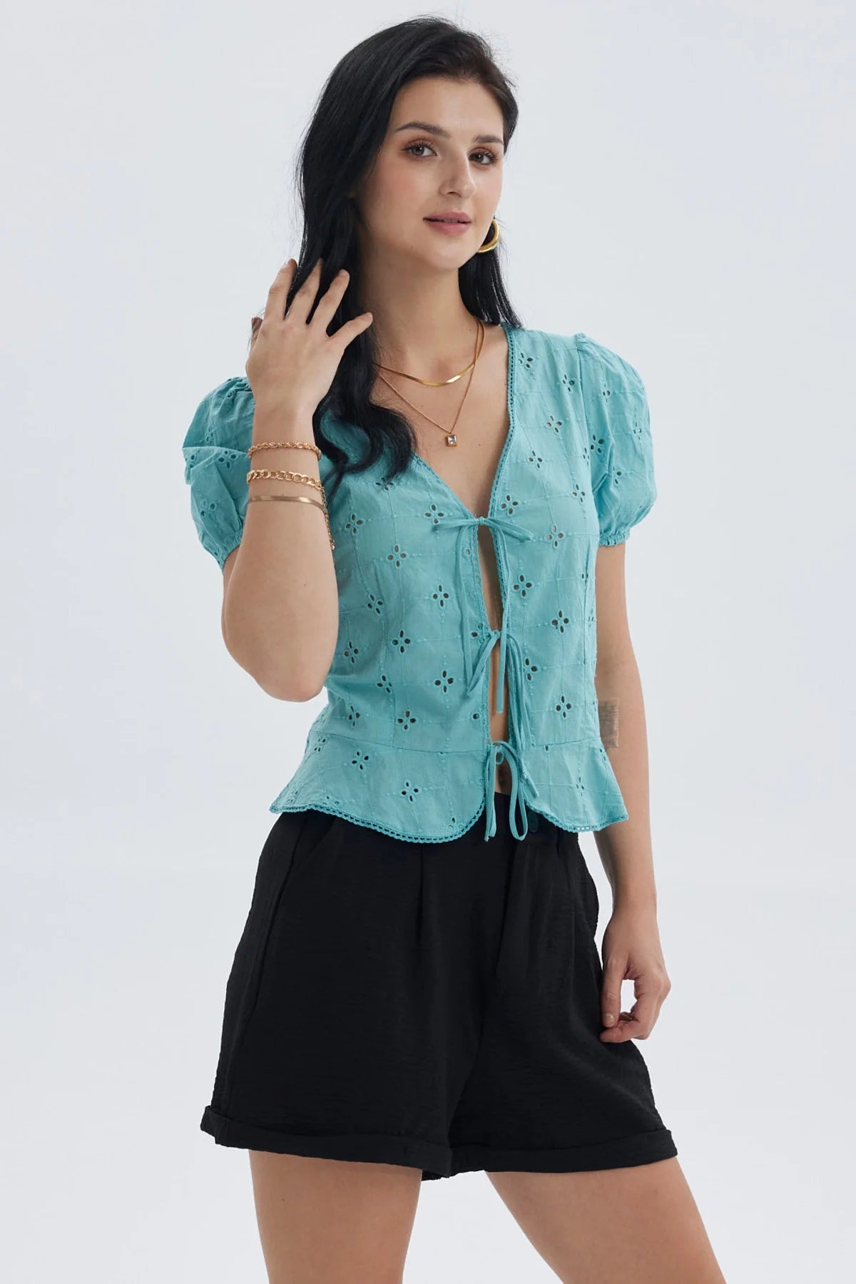 Blusa Mujer Abierta Con Amarras Turquesa