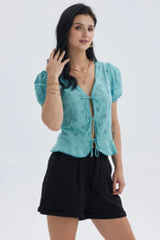 Blusa Mujer Abierta Con Amarras Turquesa