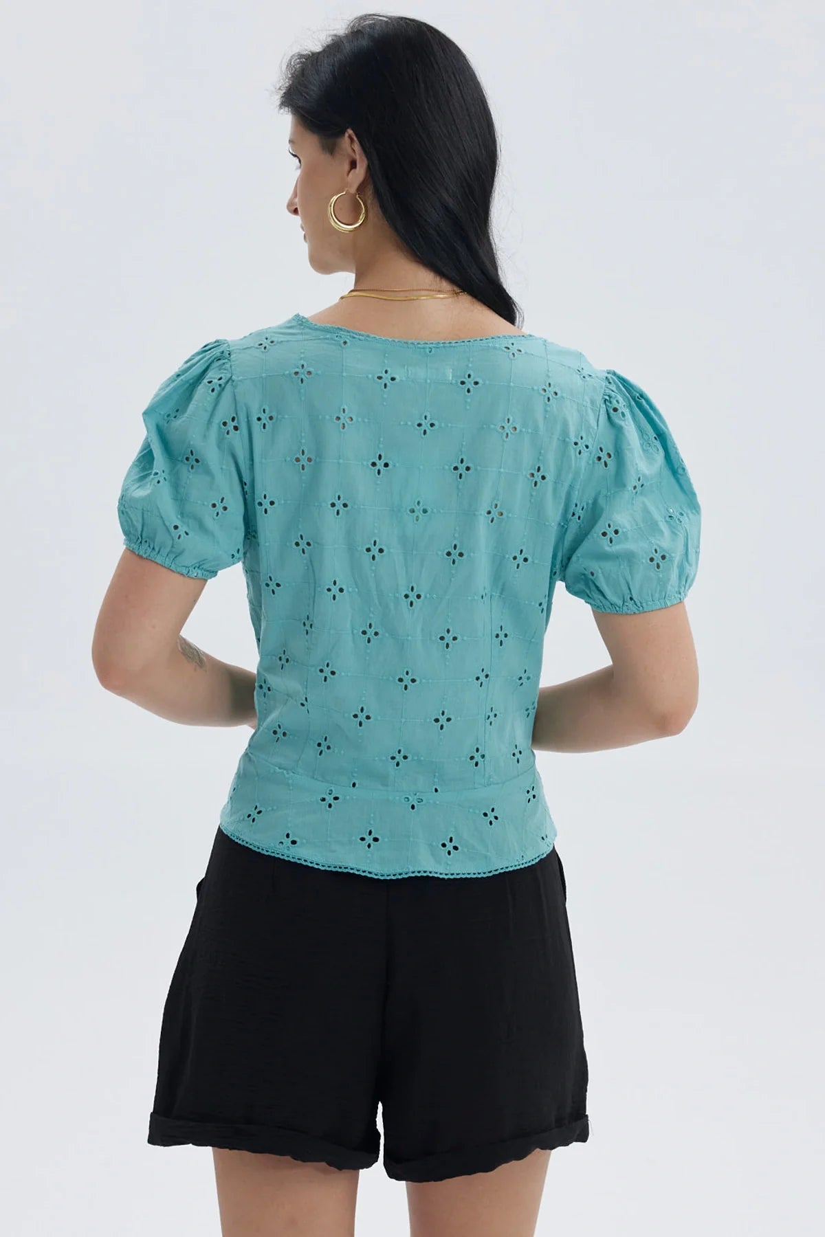 Blusa Mujer Abierta Con Amarras Turquesa
