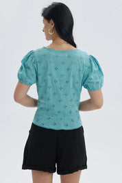 Blusa Mujer Abierta Con Amarras Turquesa