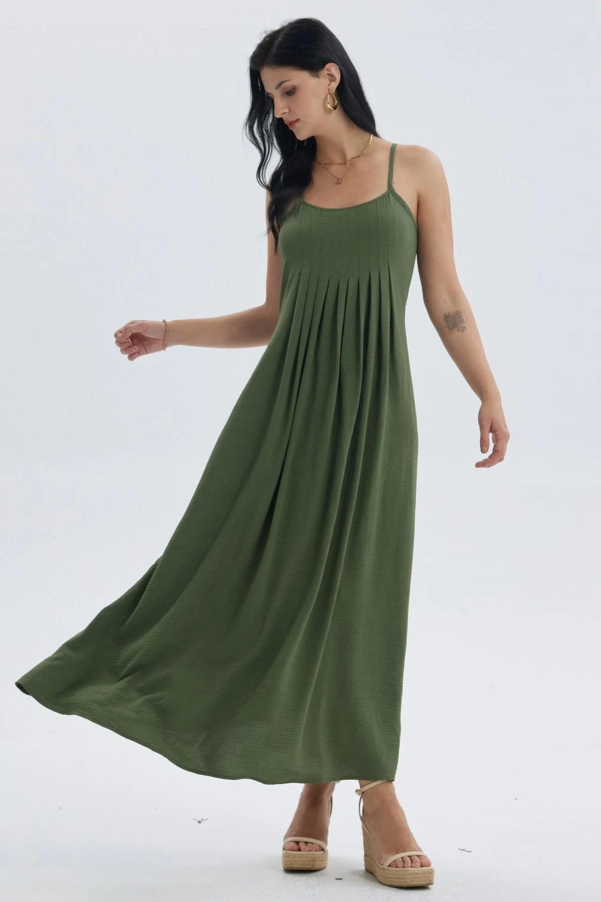 Vestido Mujer Largo Pabilo Verde Musgo