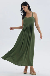 Vestido Mujer Largo Pabilo Verde Musgo