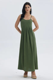 Vestido Mujer Largo Pabilo Verde Musgo