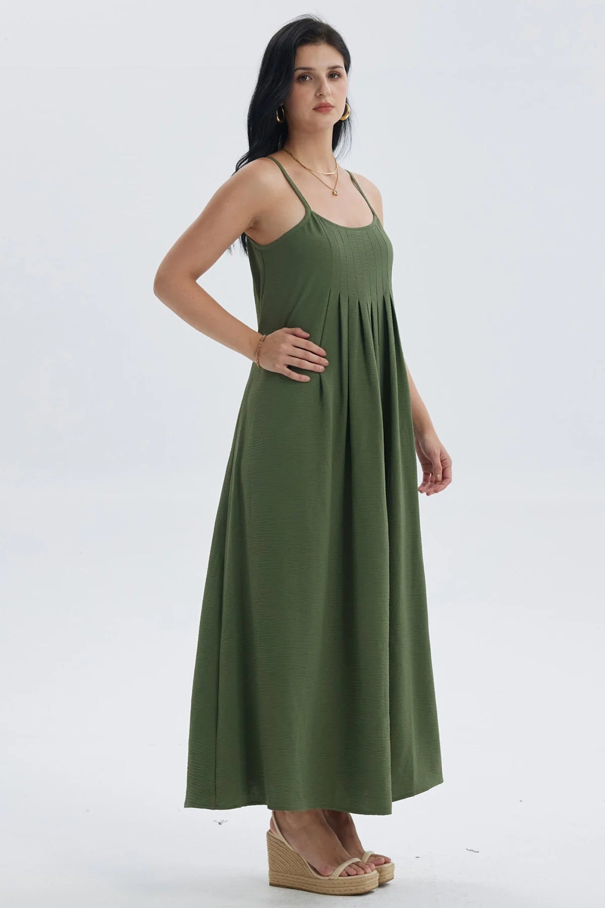 Vestido Mujer Largo Pabilo Verde Musgo