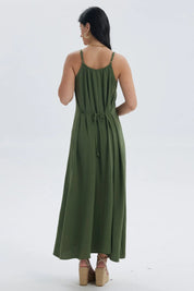 Vestido Mujer Largo Pabilo Verde Musgo