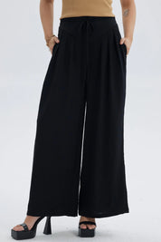 Pantalón Mujer Palazzo Pretina Diagonal Negro